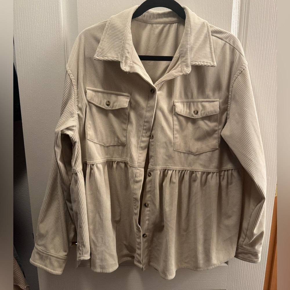 Women's Beige Corduroy Utility Jacket
